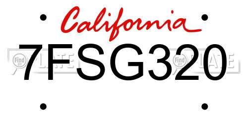 7FSG320 California License Plate