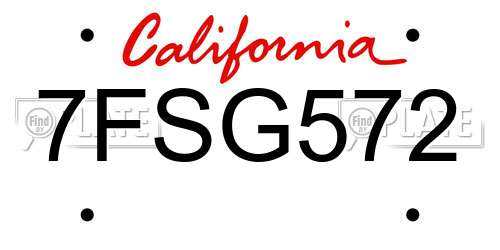 7FSG572 California License Plate