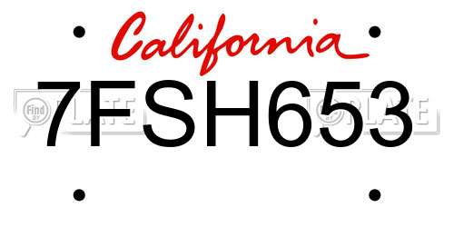 7FSH653 California License Plate