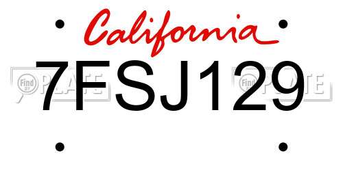 7FSJ129 California License Plate