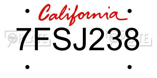 7FSJ238 California License Plate