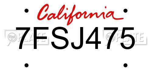 7FSJ475 California License Plate