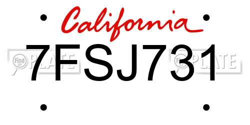 7FSJ731 California License Plate