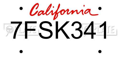 7FSK341 California License Plate