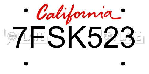 7FSK523 California License Plate