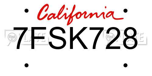 7FSK728 California License Plate