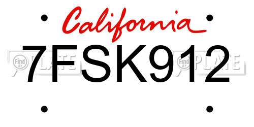 7FSK912 California License Plate