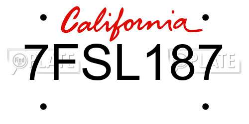 7FSL187 California License Plate