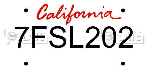 7FSL202 California License Plate