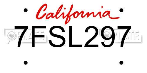7FSL297 California License Plate