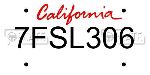 7FSL306 California License Plate