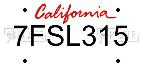 7FSL315 California License Plate