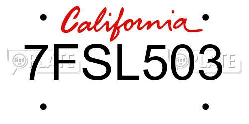 7FSL503 California License Plate