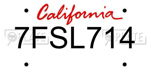7FSL714 California License Plate