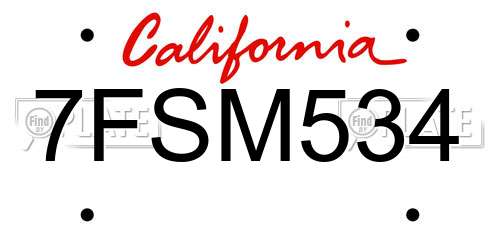 7FSM534 California License Plate