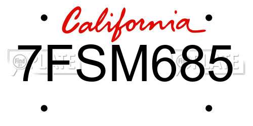 7FSM685 California License Plate
