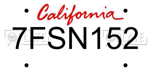 7FSN152 California License Plate