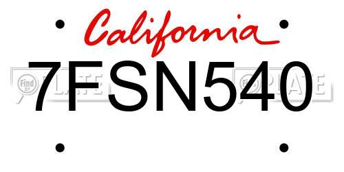 7FSN540 California License Plate