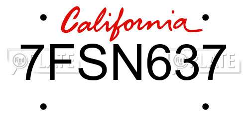 7FSN637 California License Plate