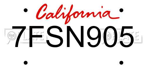 7FSN905 California License Plate