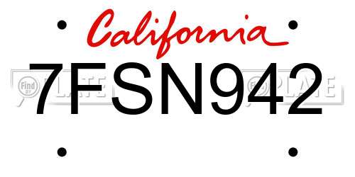 7FSN942 California License Plate