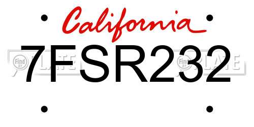 7FSR232 California License Plate