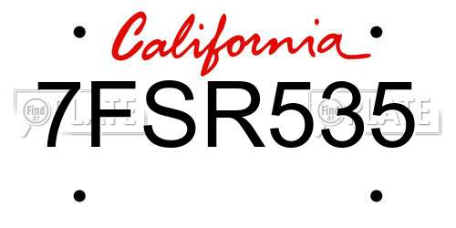 7FSR535 California License Plate
