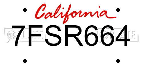 7FSR664 California License Plate