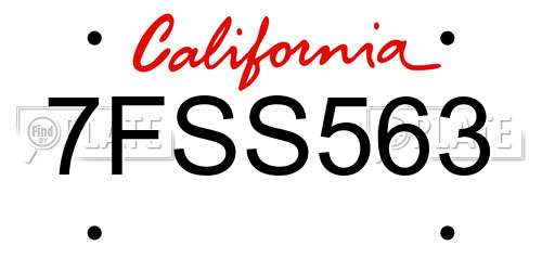 7FSS563 California License Plate