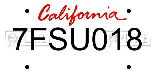 7FSU018 California License Plate