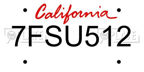 7FSU512 California License Plate