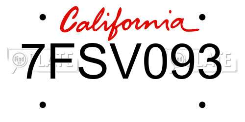 7FSV093 California License Plate