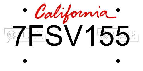 7FSV155 California License Plate