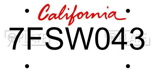 7FSW043 California License Plate