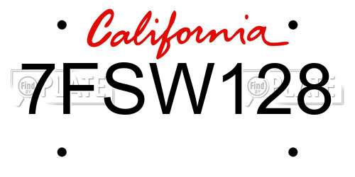 7FSW128 California License Plate