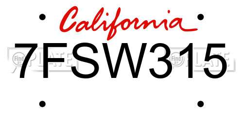 7FSW315 California License Plate