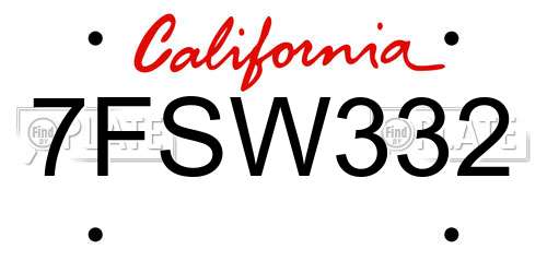 7FSW332 California License Plate
