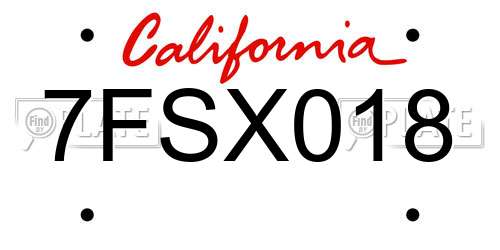 7FSX018 California License Plate