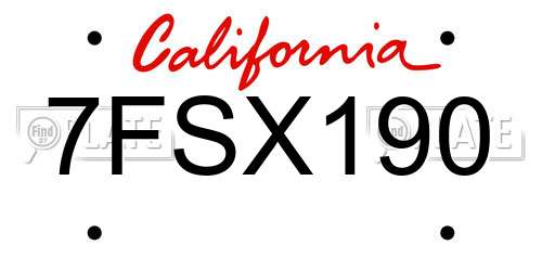 7FSX190 California License Plate