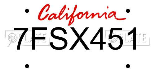 7FSX451 California License Plate
