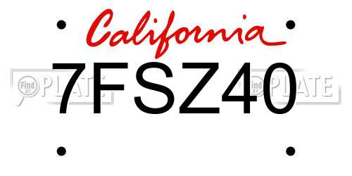 7FSZ40 California License Plate
