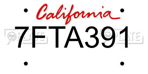 7FTA391 California License Plate