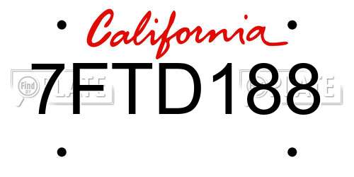 7FTD188 California License Plate