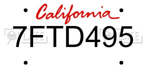 7FTD495 California License Plate
