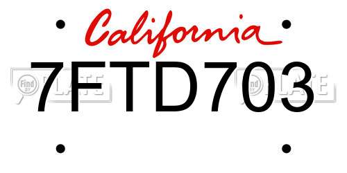 7FTD703 California License Plate