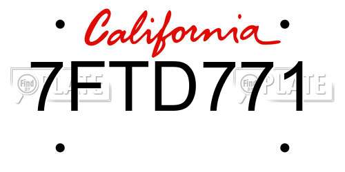 7FTD771 California License Plate