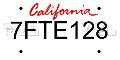 7FTE128 California License Plate