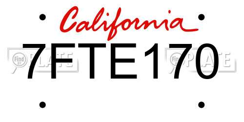 7FTE170 California License Plate