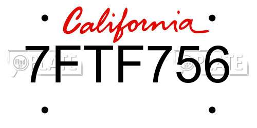 7FTF756 California License Plate