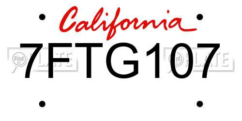 7FTG107 California License Plate